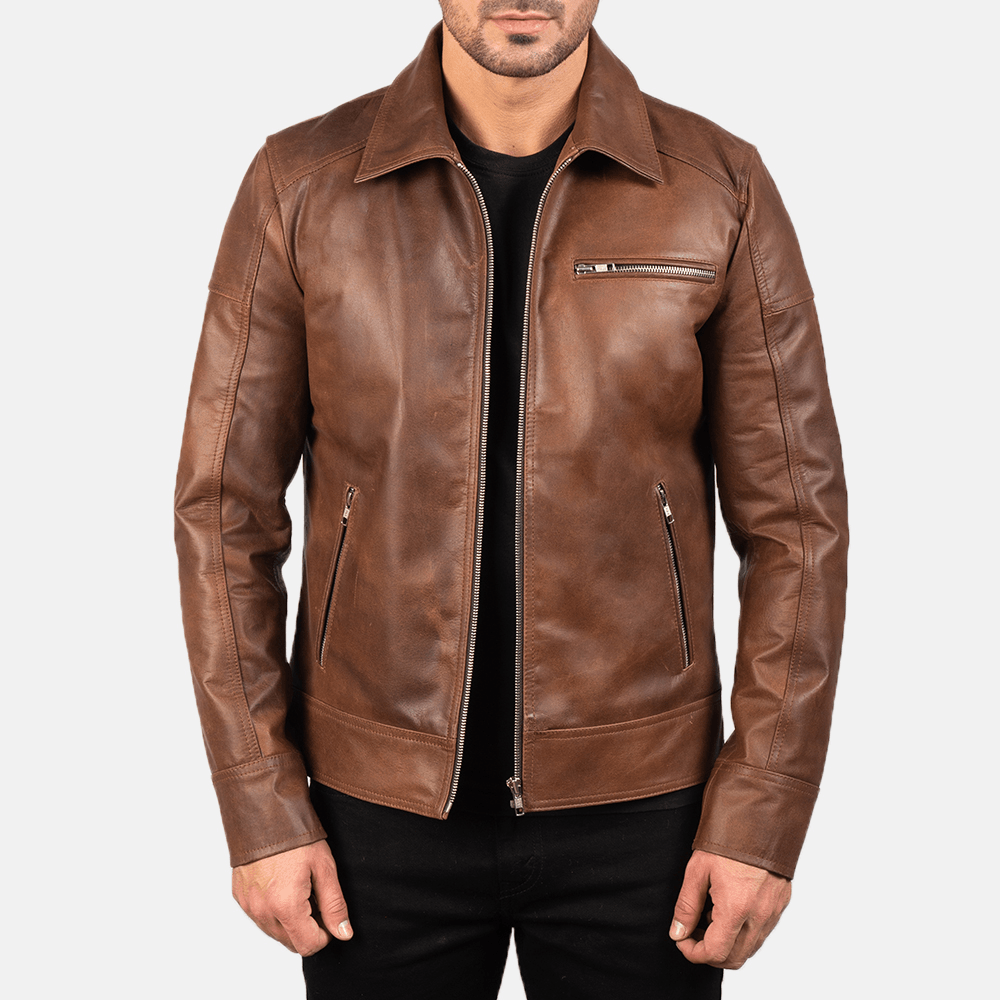 Men’s Lavendard Best Brown Leather Biker Jacket