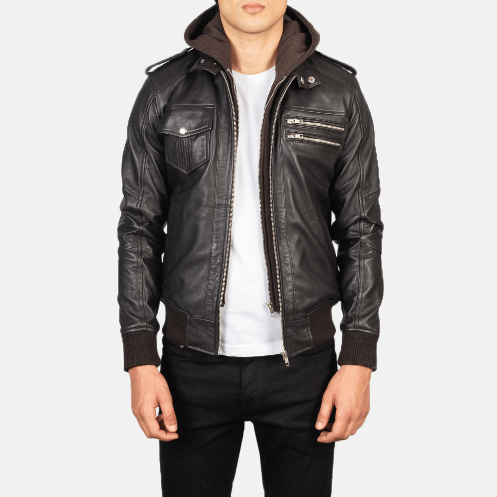 Best Men's Bravado Brown Hooded Leather Bomber Jacket