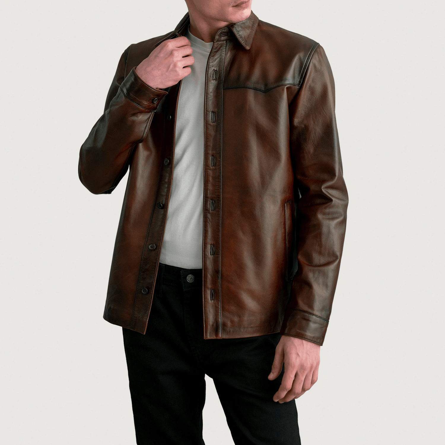 Bronco Best Distressed Brown Leather Shirt For Men