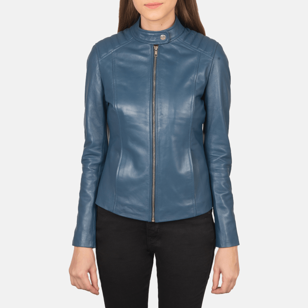 Kelsee Blue Leather Biker Jacket