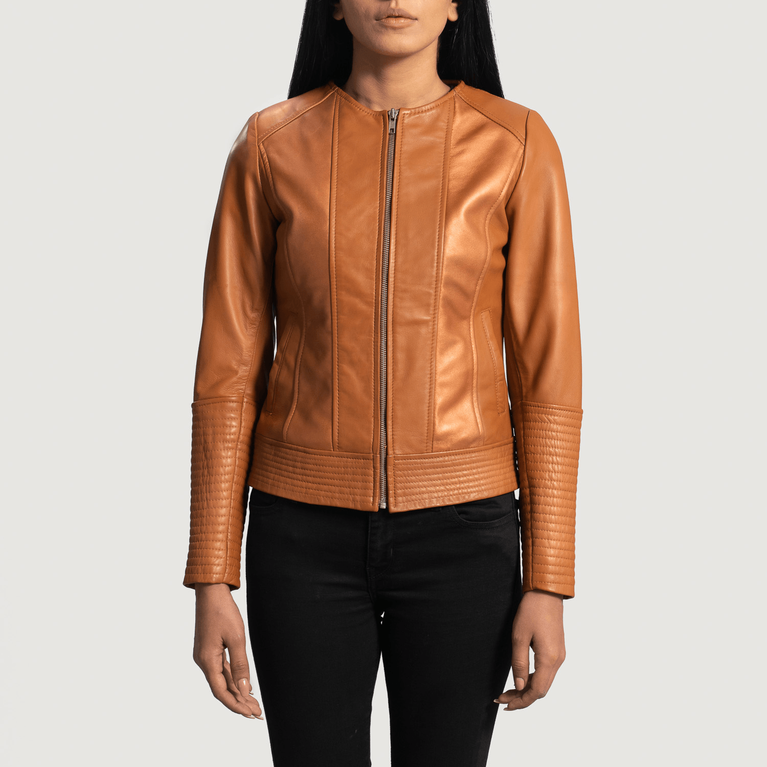 Sleeky Clean Tan Leather Biker Jacket