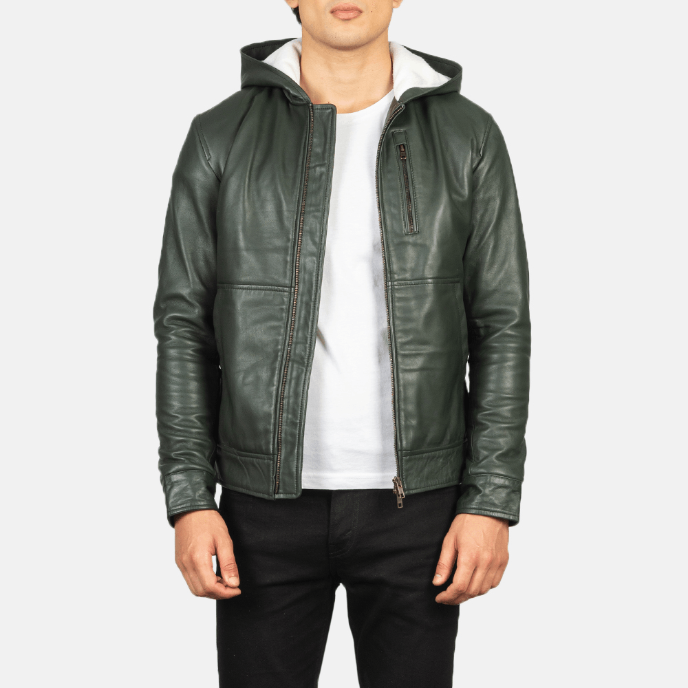 Baston Green Luxury, the Best Hooded Leather Bomber