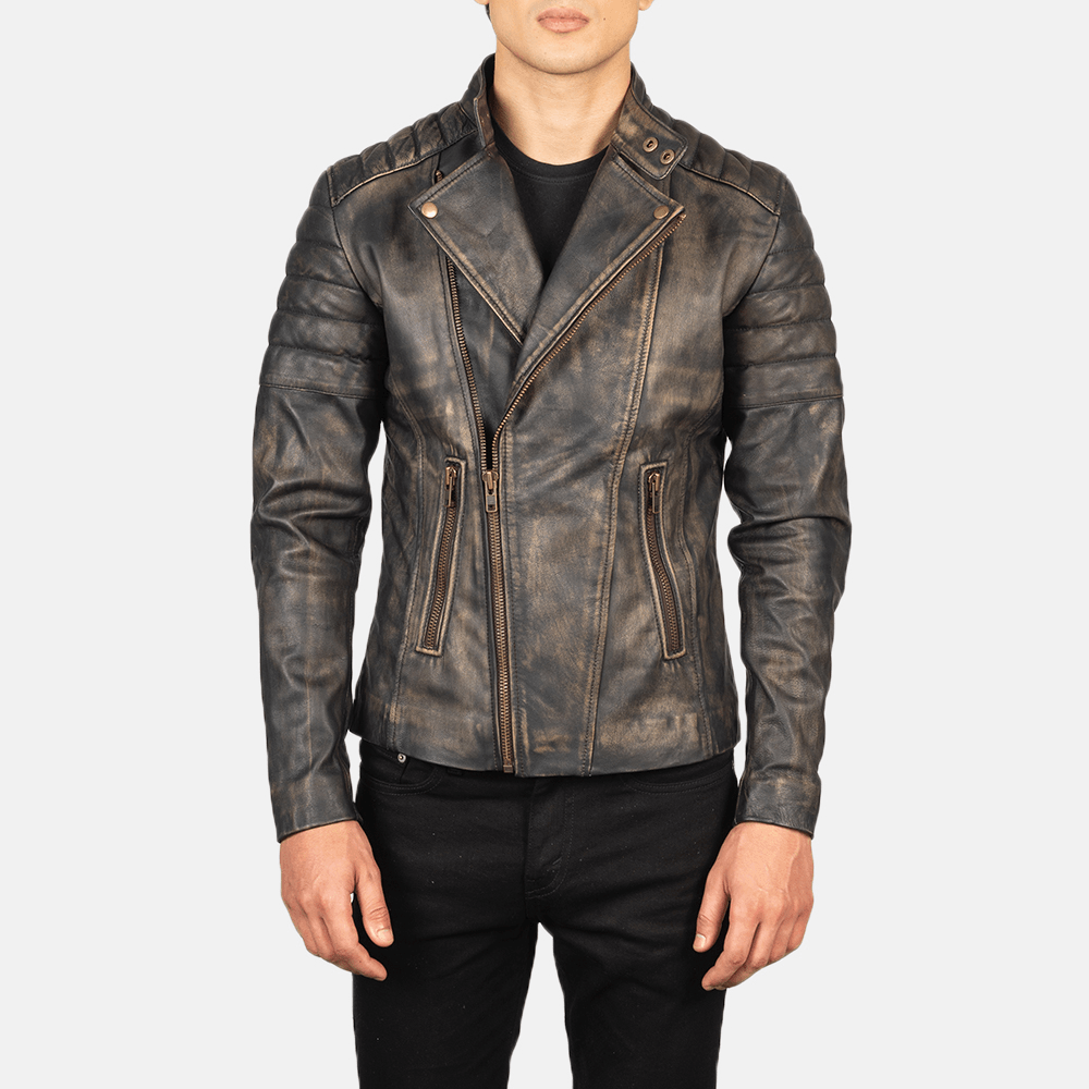 Aged to Perfection with Faisor's Distressed Brown Motorcycle Jacket