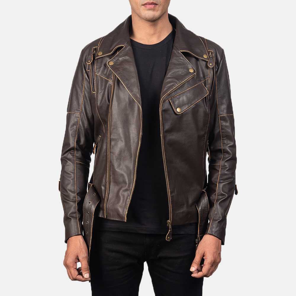 Vincent Brown Leather Biker Jacket