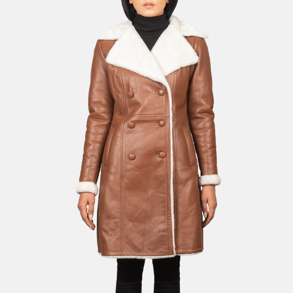 Amie Brown Double-Breasted Shearling Coat