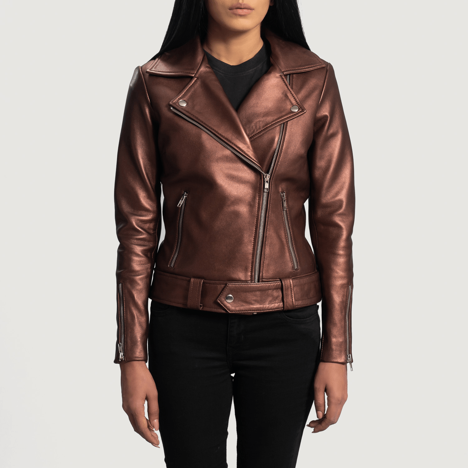 Rumy Maroon Leather Biker Jacket