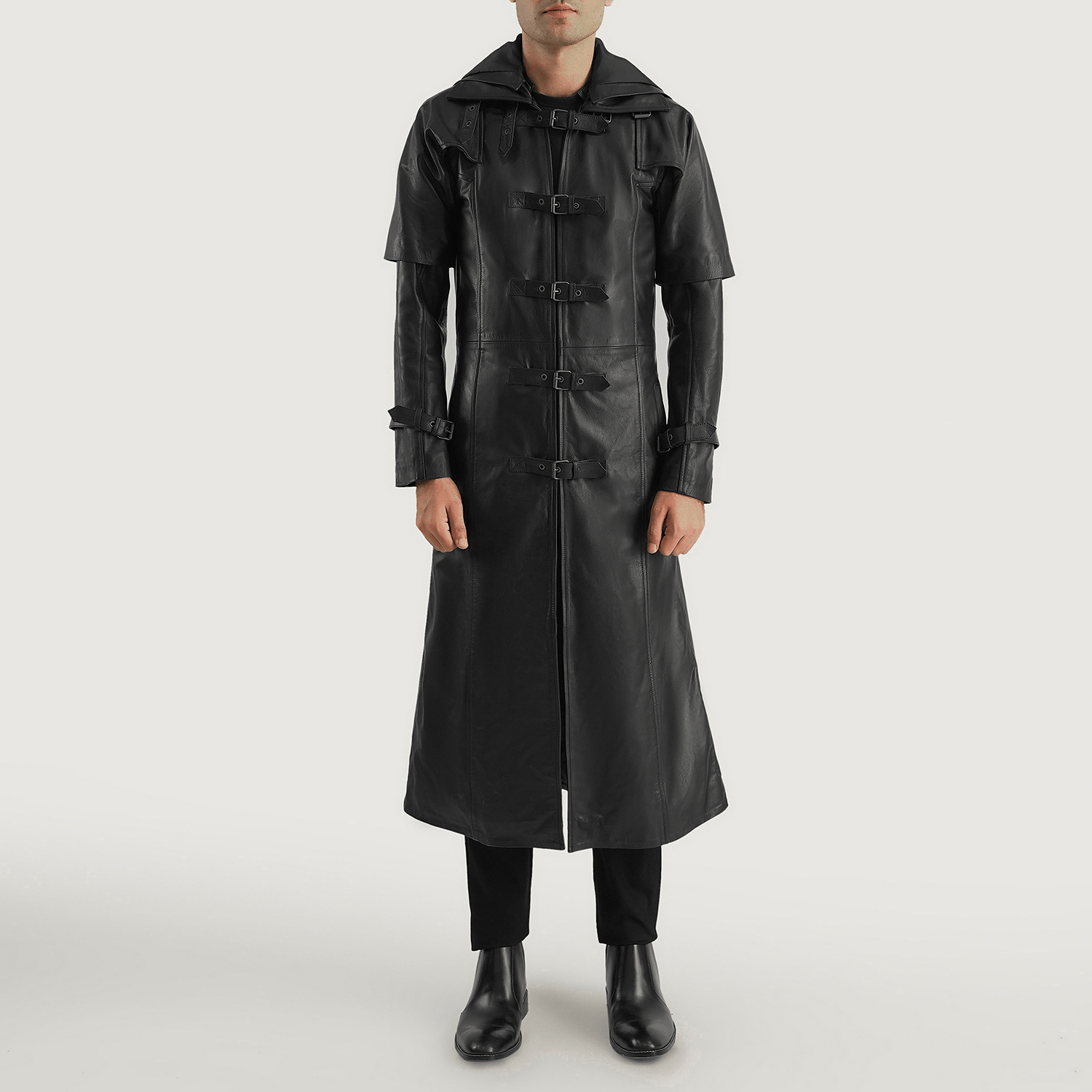 Huntsman Black Hooded Men's Leather Trench Coat