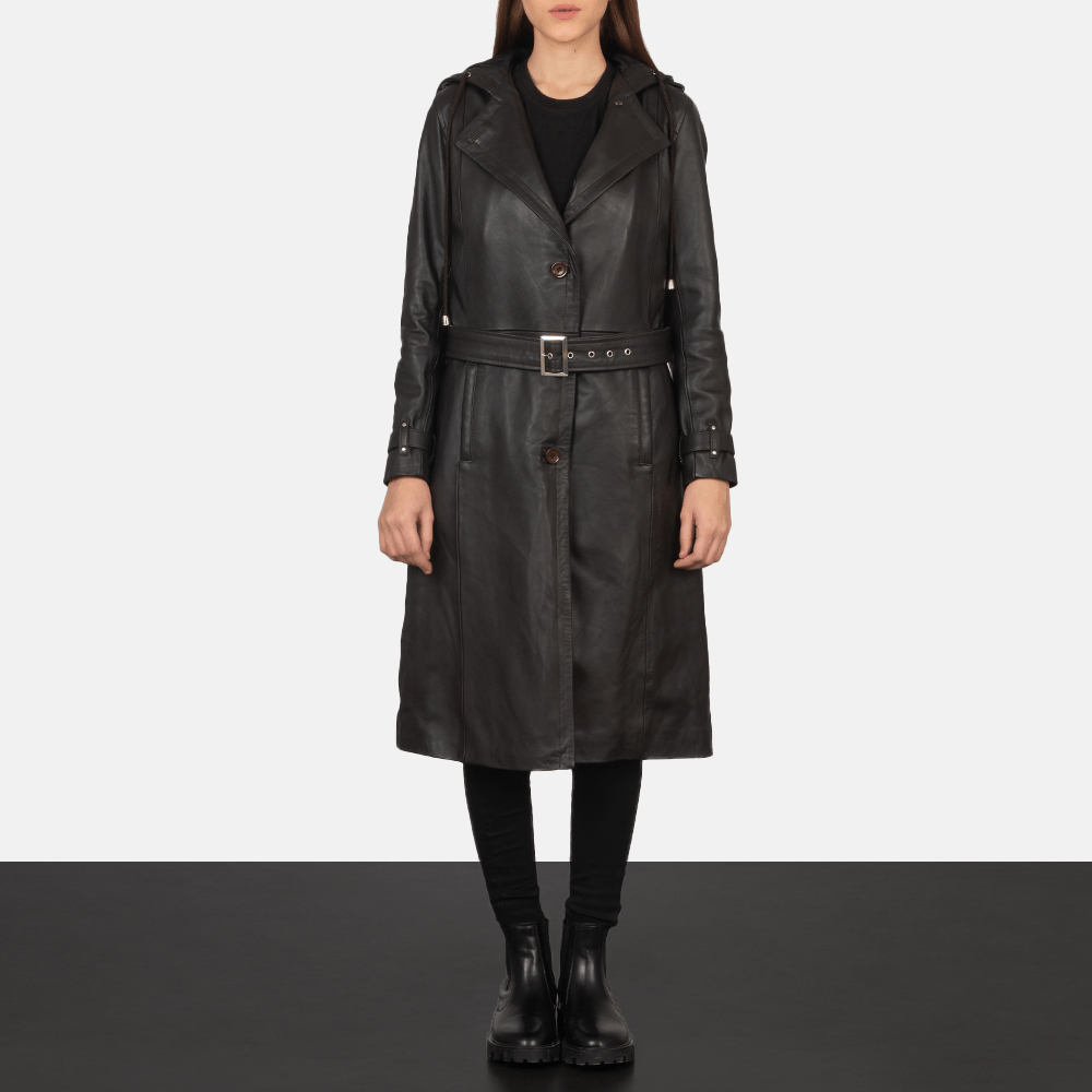 Fixon Hooded Brown Women's Trench Coat