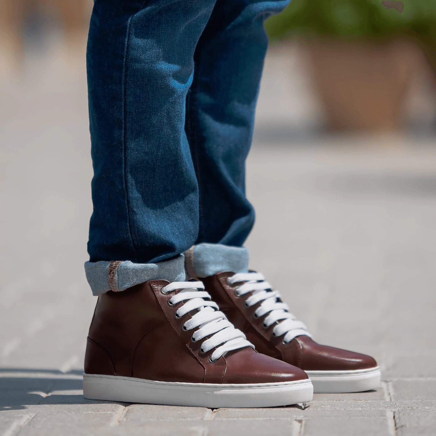 Marty High-Top Maroon Leather Sneakers