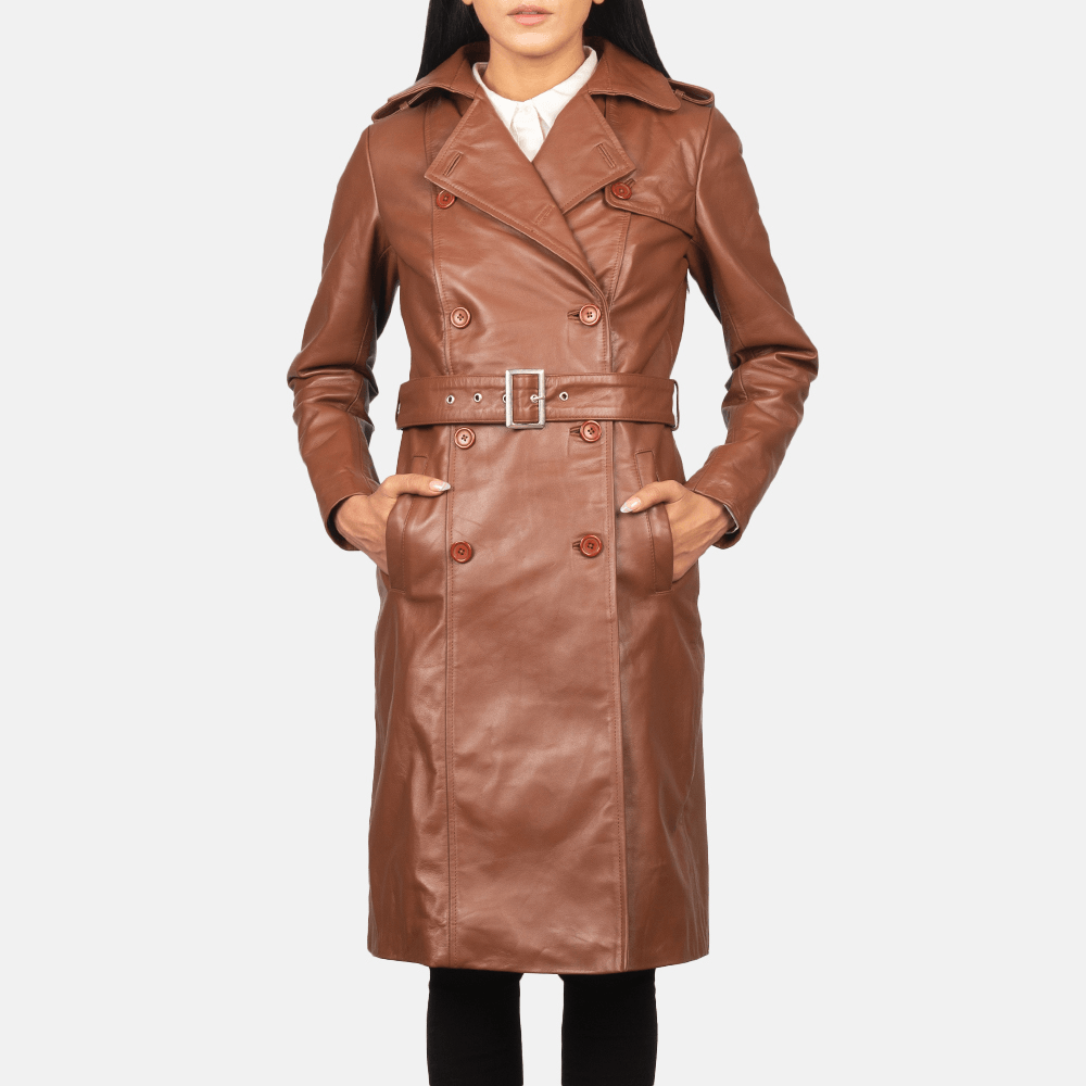 Alice Brown Double-Breasted Leather Coat