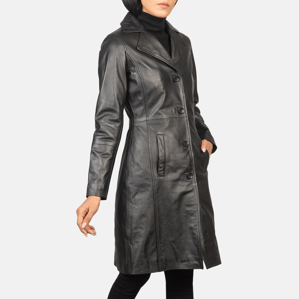 Alexis Black Single-Breasted Leather Coat