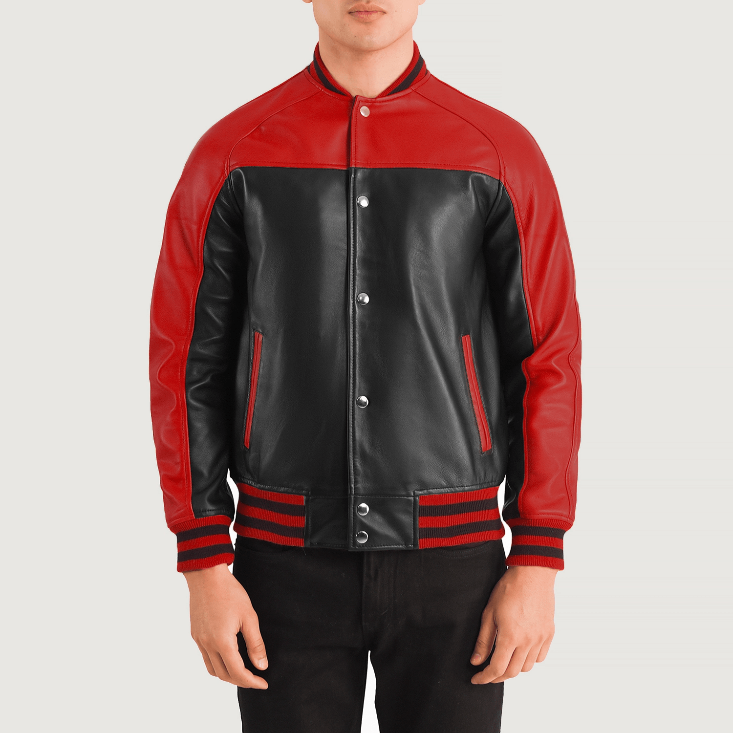 Terrance Black and Red Leather Varsity Jacket