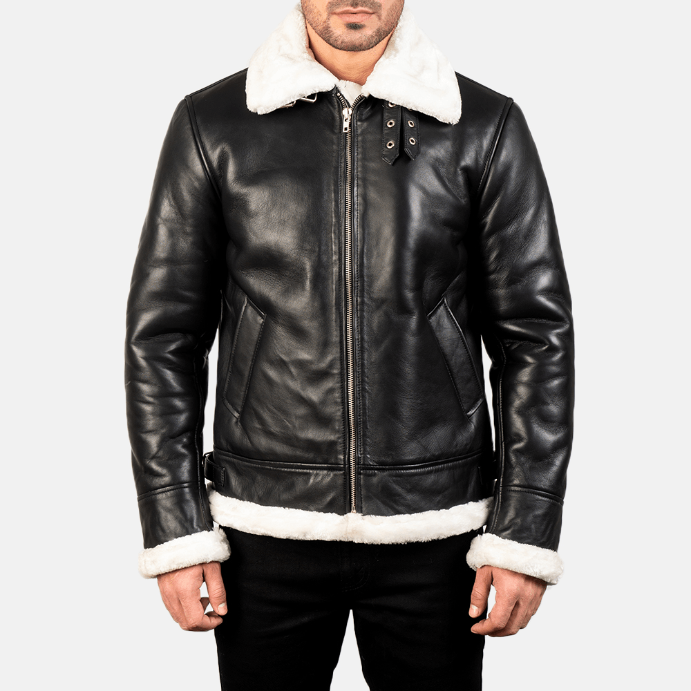 Francis B-3 Black and White Leather Bomber