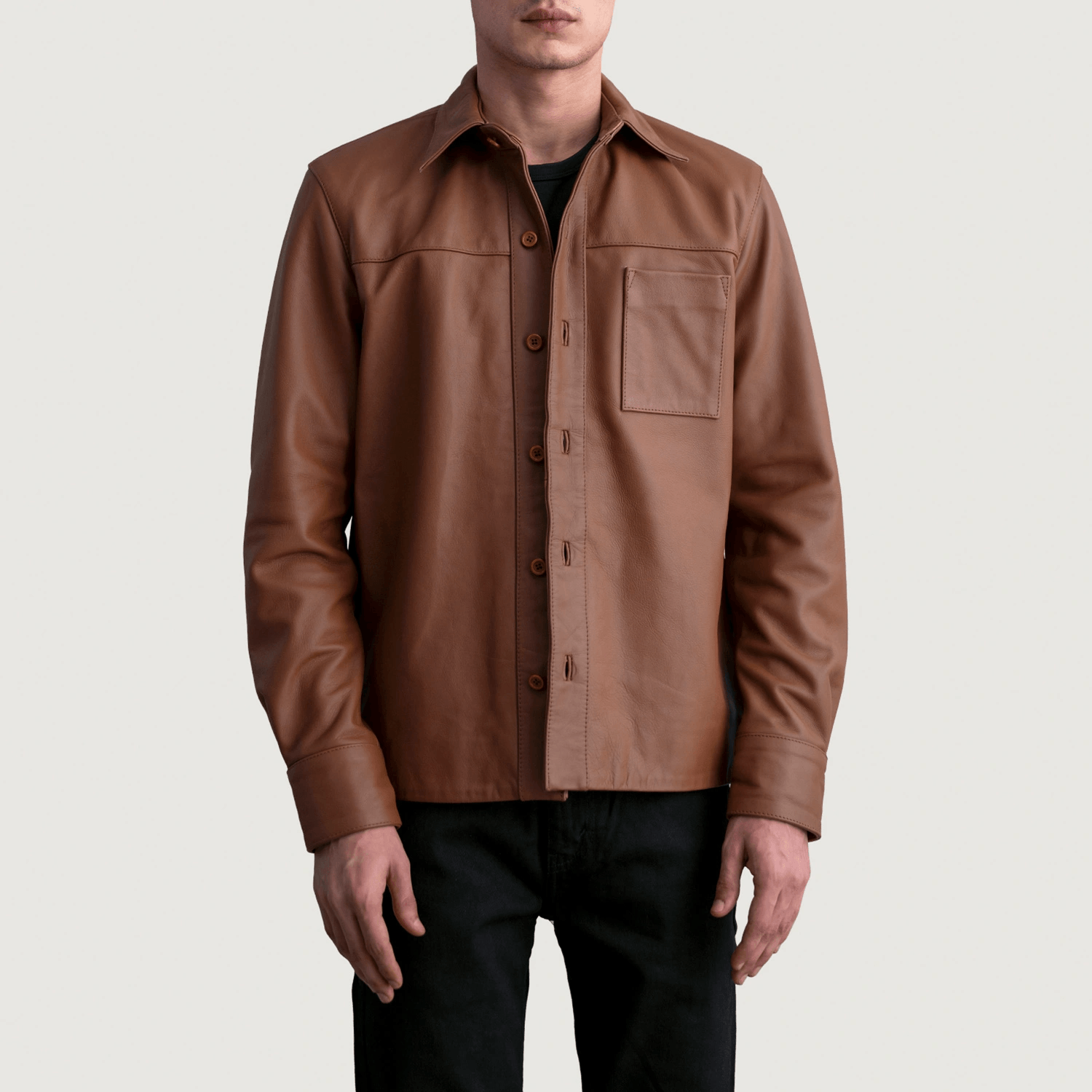 Scout Matte Brown Leather Shirt Jacket