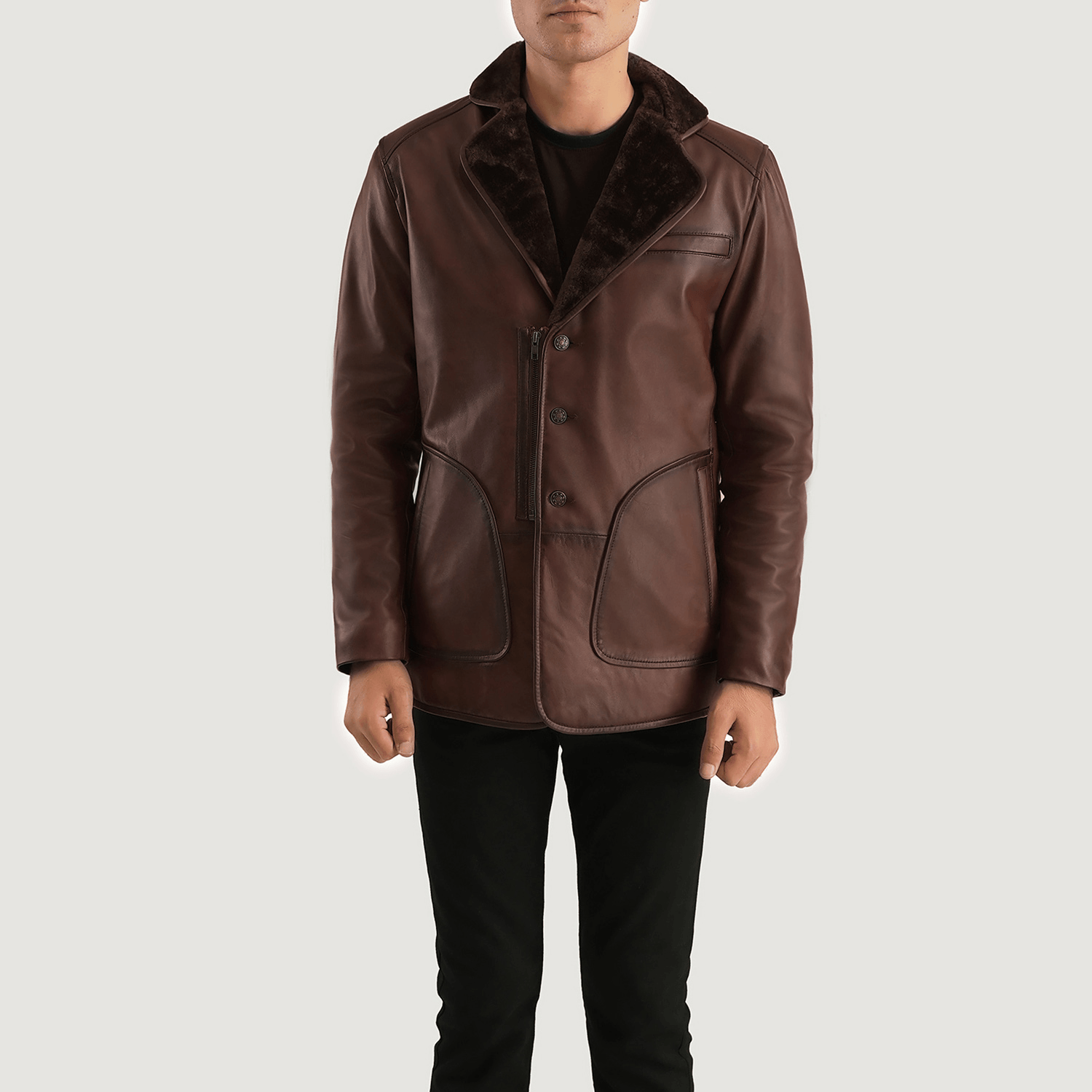 Full-Grain Rocky Brown Fur Leather Coat