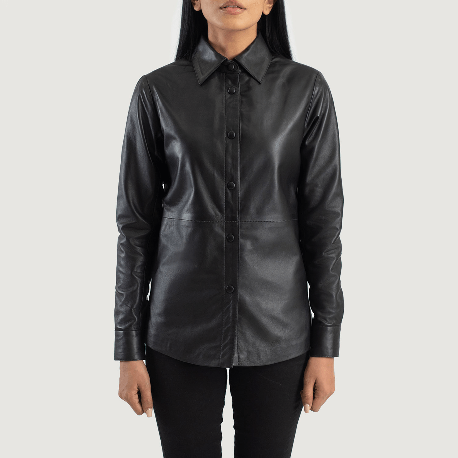 Zenith Black Leather Shirt Jacket