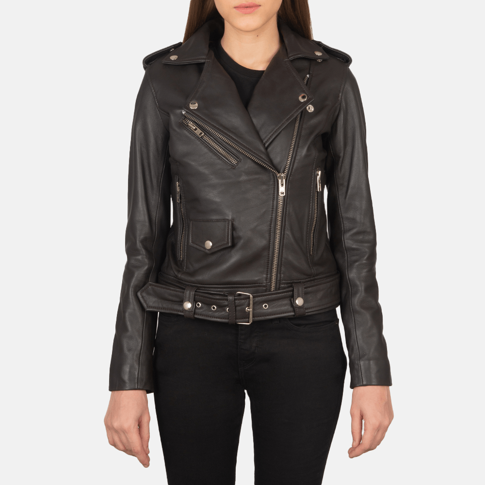 Alison Brown Best Conventional Biker Style Leather  Jacket