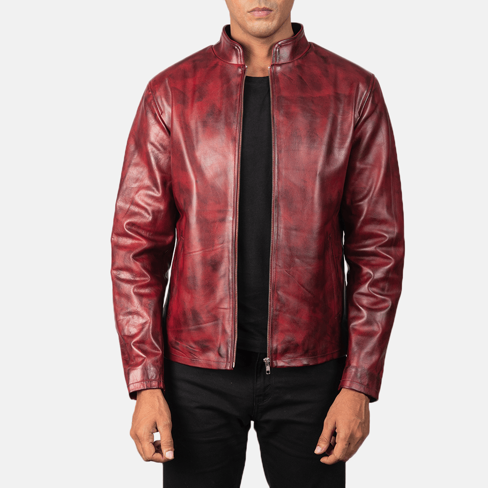 Best Alex Distressed Burgundy Leather Jacket with Bold Color, Luxe Vibe