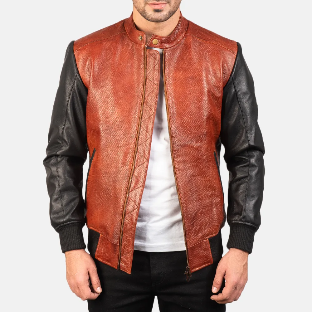 Avan Black & Maroon Best Leather Bomber Jacket — A Bold Blend of Style