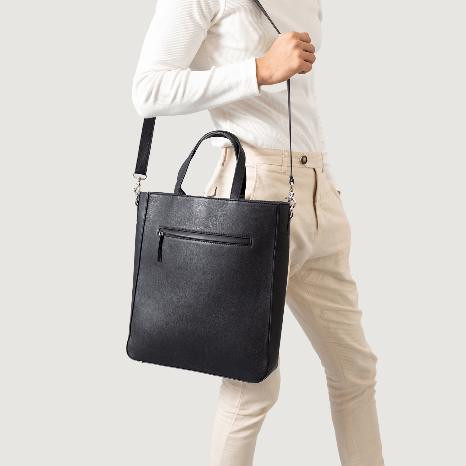 The Poet Black Leather Tote Bag